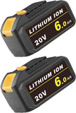 2PCS 6.0Ah 20V Battery DCB205 Replacement for Dewalt 20V Lithium Ion Battery DCB203 DCB204 DCB205 Series with LED Indicator Light Suitable for Orbital Sander DCW210B