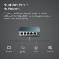 TP-Link TL-SG105, 5 Port Gigabit Unmanaged Ethernet Switch, Network Hub, Ethernet Splitter, Plug & Play, Fanless Metal Design, Shielded Ports, Traffic Optimization,Navy Blue