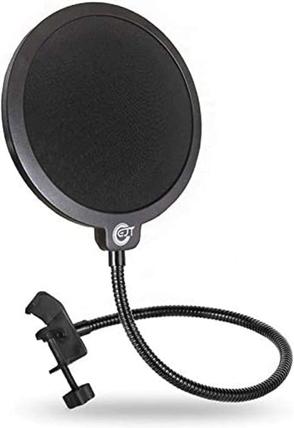 Upgraded Microphone Pop Filter Mask Shield for Blue Yeti and Other Mic, 6 Inch Dual Layered Pop Wind Screen with Enhanced Flexible 360° Gooseneck Clip Stabilization Arm