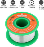 Solder Wire Lead Free Rosin Core Flux 0.8mm Electric Solder Fine Sn99 Ag0.3 Cu0.7 Flow 0.032in 0.11lb for Electronics Soldering Unlead 50g