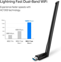 TP-Link USB WiFi Adapter for Desktop PC, AC1300 USB 3.0 Wireless Dual Band Network Adapter with High Gain Antenna(Archer T3U Plus), MU-MIMO, Windows 11/10/8.1/8/7/XP, Mac OS 10.9-10.15