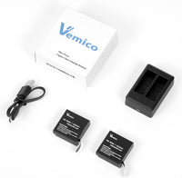 Vemico Action Camera Battery Charger Kit 2 x 1350mAh Brave 7 Le Replacement Batteries LED Micro USB Charger Compatible with Akaso Brave 7 LE,Victure AC940/CS8062, XTU Max/X1/S3,KB KBA12078,GB1550