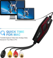 Video Capture Card, USB2.0 Video Capture Device, Video Converter Grabber, VHS to Digital Converter, RCA to USB Converter, VHS VCR TV to DVD Digital Converter for Your Mac OS X or Windows 7 8 10 PC