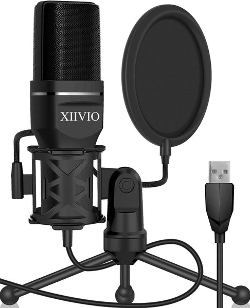 USB Microphone, Computer Microphone for PC Gaming Condenser Mic with Tripod Stand and Pop Filter for Recording Voice Over, Streaming Twitch,Podcasting,Compatible with Desktop Laptop Computer