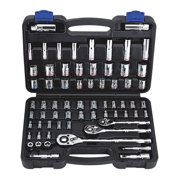 QUINN 1/4 in., 3/8 in., 1/2 in. Drive SAE and Metric Hi-Vis Socket Set, 66-Piece