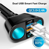 Type-C Car charger, Digital display, USM QC3.0, Fast charging Multi-function Car Charger