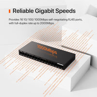 Tenda TEG1116M 16 Port Gigabit Switch, Unmanaged Ethernet Switch with Traffic Optimization, Plug & Play, Fanless & Metal Design Network Switch, Limited Lifetime Protection