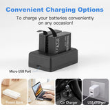 Vemico Action Camera Battery Charger Kit 2 x 1350mAh Brave 7 Le Replacement Batteries LED Micro USB Charger Compatible with Akaso Brave 7 LE,Victure AC940/CS8062, XTU Max/X1/S3,KB KBA12078,GB1550