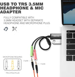 DUKABEL USB Audio Adapter, USB to 3.5mm Jack TRS AUX Adapter for Built-in Chip USB Sound Card for Headset with Separate Plug TRS 3 Pole Microphones [Metal Housing & Durable Braided / 9.8inch]