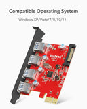 Inateck PCI-e to USB 3.0 (4 Ports) PCI Express Card and 15-Pin Power Connector, Red