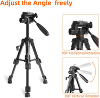 JEIFN Q100 Tabletop Camera Tripod for Travel and Indoor with 3-Way Pan Head, 1/4 inches Quick Release Plate and Phone Clip for DSLR Camera (Black)