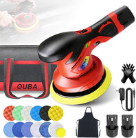 OUBA Cordless Car Buffer Polisher Kit, 6 Inch Car Polisher, 6 Variable Speed, with 2 PCS 12v Rechargeable Battery, Car Buffer Complete with Polishing Accessories for Car Detailing, Polishing, Waxing