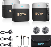 BOYA Wireless Lavalier Microphone BY-M1V2 Dual Channel Wireless Microphones for Cameras DSLR Smartphone Cordless Clip on Lapel Mic for Video Recording YouTube Vlogging Live Streaming Interview