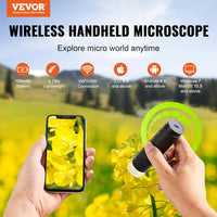 VEVOR Wireless Digital Microscope 50X-1000X 1080P HD WiFi Portable Handheld Mini Coin Microscope with Adjustable Stand USB Microscope Camera Magnifier Compatible with iPhone iPad Android Phone & PC