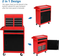 TUFFIOM 5-Drawer Rolling Tool Chest Storage Cabinet w/Drawers, Wheels, Detachable Top & Adjustable Shelf, Mechanic Tool Organizer Box for Garage, Workshop, Warehouse & Repair Shop, Red & Black