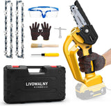 Cordless Mini Chainsaw for Dewalt 20v Battery, Small Chain Saw with Brushless Motor and Security Lock, LIVOWALNY 4" Handheld Electric Chainsaw for Wood Cutting,Tree Branches (Battery Not Included)