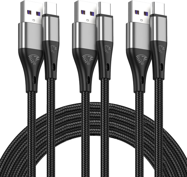 USB Type C Cable Fast Charging,3pack 10ft Premium Nylon Braided 3A Rapid Charger 10 feet Quick Cord,Type C to A Cable Compatible for Samsung Galaxy S21 S20 S10 S9 S8 Plus,Note 20 10 9 8, LG V50 V40 G8 G7