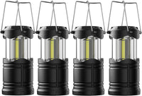 Lichamp 4 Pack LED Camping Lanterns, Battery Powered Camping Lights COB Super Bright Collapsible Flashlight Portable Emergency Supplies Kit, Black