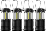 Lichamp 4 Pack LED Camping Lanterns, Battery Powered Camping Lights COB Super Bright Collapsible Flashlight Portable Emergency Supplies Kit, Black