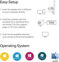TP-Link USB WiFi Adapter for Desktop PC, AC1300 USB 3.0 Wireless Dual Band Network Adapter with High Gain Antenna(Archer T3U Plus), MU-MIMO, Windows 11/10/8.1/8/7/XP, Mac OS 10.9-10.15