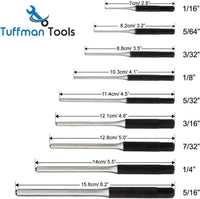 TuffMan Tools, Roll Pin Punch Set 9pc - Great for Gun Building and Removing Pins