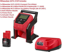 2475-21CP for Milwaukee M12 12V Cordless Compact Tire Inflator Kit (2.0Ah)