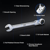 Prostormer 14-Piece Flex-Head Ratcheting Wrench Set, 6-19mm Metric Chrome Vanadium Steel Ratchet Wrenches, Combination Ended Spanner Kit with Storage Case