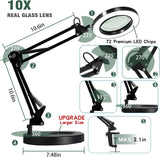 Magnifying Glass with Light and Stand, 10X Magnifying Lamp, 2-in-1 Magnifying Desk Lamp with Clamp, 3 Color Mode, Magnifying Glasses with Light for Close Work (1st Generation Base ＆ Clamp)