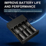 18650 Battery Charger 4 Bay Smart Universal Charger for Flashlight Headlamp Battery 3.7V Rechargeable Lithium Li ion Batteries Compatible 18650 26650 21700 10400 Battery Charger (Only AC Charger)