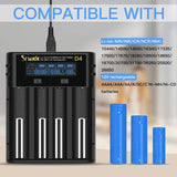 18650 Battery Charger, Snado Universal Smart Charger LCD Display for 3.7v Lithium ion Rechargeable Batteries 18650 21700 18490 17500 16340 14500 RCR123 and 1.2v Ni-MH/Ni-Cd AA AAA C Battery (4 Slots)