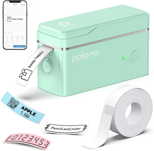 POLONO Label Maker Machine with Tape, P31S Portable Bluetooth Label Printer, Built-in Cutter Mini Label Makers Handheld Sticker Maker with Multiple Templates Easy Use for Office Home, Green