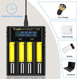 18650 Battery Charger, Snado Universal Smart Charger LCD Display for 3.7v Lithium ion Rechargeable Batteries 18650 21700 18490 17500 16340 14500 RCR123 and 1.2v Ni-MH/Ni-Cd AA AAA C Battery (4 Slots)