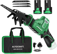 ALTOCRAFT 12V Cordless ocating Saw with 2 Batteries,Portable Small Power CutterRecipr w/Clamping Jaw,Variable Speed,Tool-Free Blade Change,3 Saw Blades for Wood/Metal/PVC Cutting