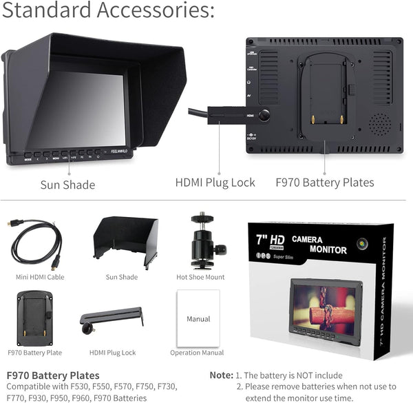 FEELWORLD FW759 7 Inch DSLR Camera Field Monitor HD Video Assist Slim ...