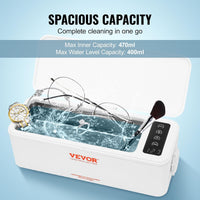 VEVOR Jewelry Cleaner Ultrasonic Machine, Ultrasonic Cleaner Machine 16oz (470ml) with 4 Timer Modes, Portable ultrasonic Jewelry Cleaner with Cleaning Basket for Eyeglasses, Watches, Dentures, Rings