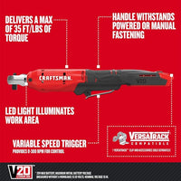 CRAFTSMAN V20 20-volt Max Variable 3/8-in Drive Cordless Ratchet Wrench (Bare Tool)