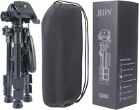 JEIFN Q100 Tabletop Camera Tripod for Travel and Indoor with 3-Way Pan Head, 1/4 inches Quick Release Plate and Phone Clip for DSLR Camera (Black)