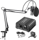 Neewer NW-700 Professional Condenser Microphone & NW-35 Suspension Boom Scissor Arm Stand with XLR Cable and Mounting Clamp & NW-3 Pop Filter & 48V Phantom Power Supply with Adapter Kit