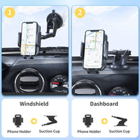 Phone Holder Car, [Off-Road Level Suction Cup Protection] Universal Car Phone Holder 3in1 Long Arm Suction Cup Phone Mount for Car Mount Dashboard Windshield Vent Compatible with All Smartphones