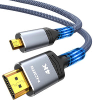 Highwings 4K Micro HDMI to HDMI Cable 10 FT, Micro Male to HDMI Male Cable Nylon Braided Cord Adapter 2.0 4K@60HZ 2K@165HZ 18Gbps Compatible with Laptop Camera Monitor HDMI to Micro HDMI Grey