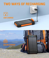 Solar Power Bank 38800mAh, Solar Charger with Suction Cup Mount Three Modes Flashlight-Steady/SOS/Strobe IPX7 Waterproof/Dustproof/Shockproof External Battery Pack 3 USB Charging Ports(Orange)