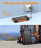 Solar Power Bank 38800mAh, Solar Charger with Suction Cup Mount Three Modes Flashlight-Steady/SOS/Strobe IPX7 Waterproof/Dustproof/Shockproof External Battery Pack 3 USB Charging Ports(Orange)