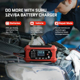 SUHU 24/7 Storage Battery Maintainer, 12V 6A Car Battery Charger Trickle Charger Auto Stop for Lead Acid Battery Charging and Maintenance