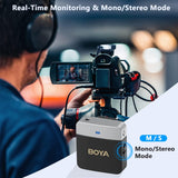 BOYA Wireless Lavalier Microphone BY-M1V2 Dual Channel Wireless Microphones for Cameras DSLR Smartphone Cordless Clip on Lapel Mic for Video Recording YouTube Vlogging Live Streaming Interview