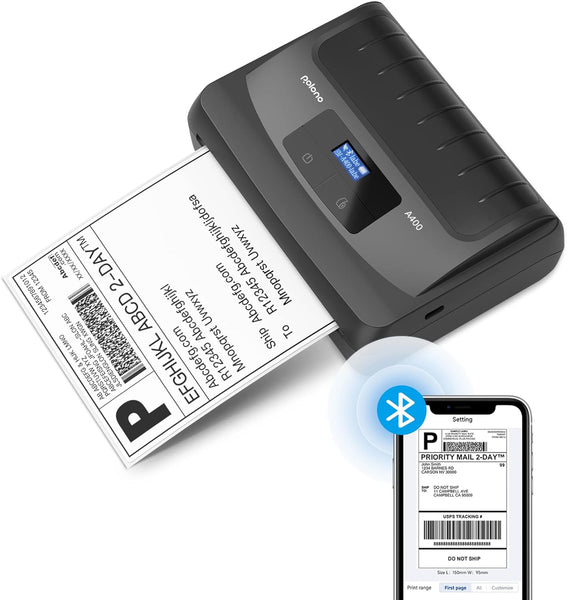 POLONO A400 Bluetooth Thermal Label Printer, 4x6 Label Printer for Shipping Packages Small Business, Bluetooth Shipping Label Printer for iPhone, Android & PC, Compatible with Amazon, Ebay, USPS