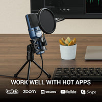 TONOR USB Microphone, Computer Cardioid Condenser PC Gaming Mic with Tripod Stand & Pop Filter for Streaming, Podcasting, Vocal Recording, Compatible with Laptop Desktop Windows Computer, TC-777