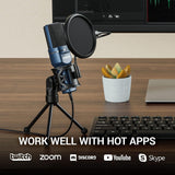 TONOR USB Microphone, Computer Cardioid Condenser PC Gaming Mic with Tripod Stand & Pop Filter for Streaming, Podcasting, Vocal Recording, Compatible with Laptop Desktop Windows Computer, TC-777
