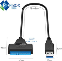 USB 3.0 to 2.5" SATA III Hard Drive Adapter 0.5 M Long Cable w/UASP - SATA to USB 3.0 Converter for SSD/HDD - Hard Drive Adapter Cable - 50 cm -ASM225CM Chipset - 2.5 inch HDD