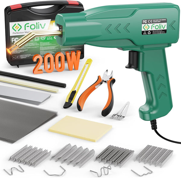 FOLIV Plastic Welder, 200W Portable Plastic Welding Kit, 2 in 1 Handheld Hot Stapler Plastic Repair Car Bumper Repair Kit, 1000PCS Hot Stapler Easy to Use for Most Plastic Kayak Crack Repairs