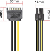 GELRHONR SATA to 6 Pin PCIe Power Cable,Sata 15 Pin Male to 6 Pin PCI Express Graphics Video Card Power Cable for Host and Graphics Card-8inch